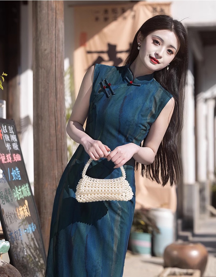 国潮蓝色无袖旗袍2025年新款夏季复古民国风老上海气质年轻款新中式女详情1