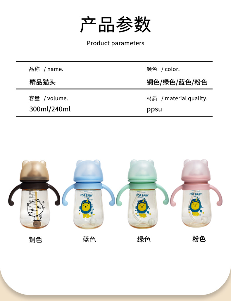 ppsu奶瓶防胀气吸管杯卡通鸭嘴学饮杯婴儿喝奶专用大容量喝水奶瓶详情5