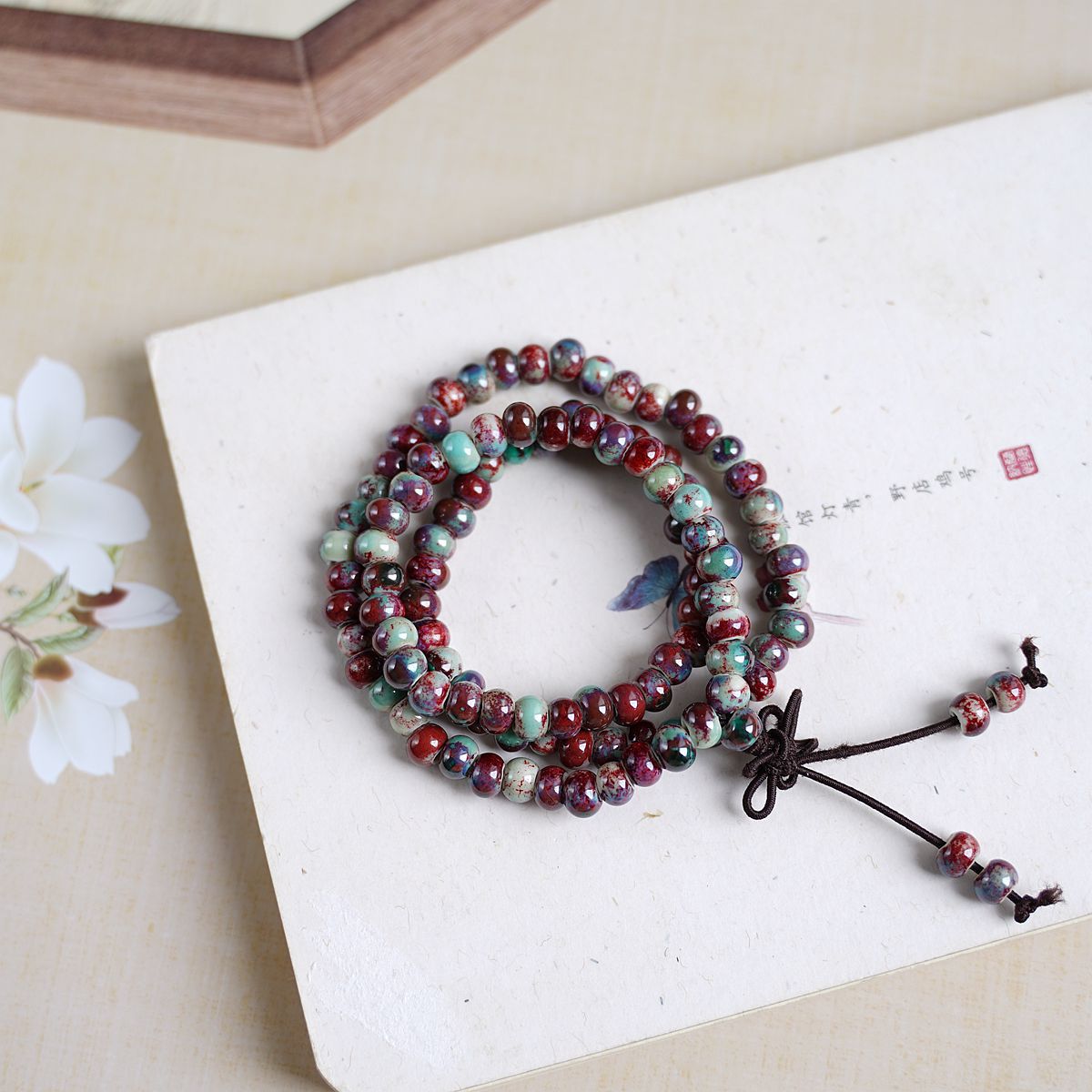 New Chinese-style playing three-circle stacked 108-bead Jingdezhen ceramic bracelet jewelry for women wholesale, ethnic style bracelet for women pic 1