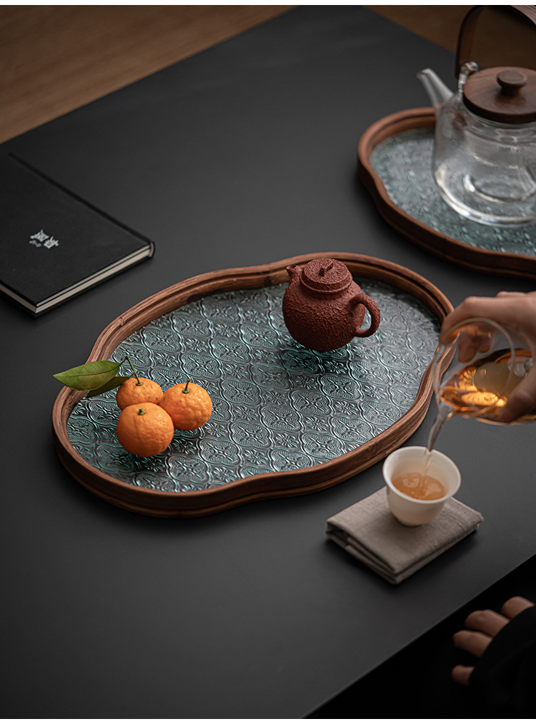 厂家批发日式玻璃茶托盘复古竹制茶盘简约家用茶室水果点心收纳盘详情14