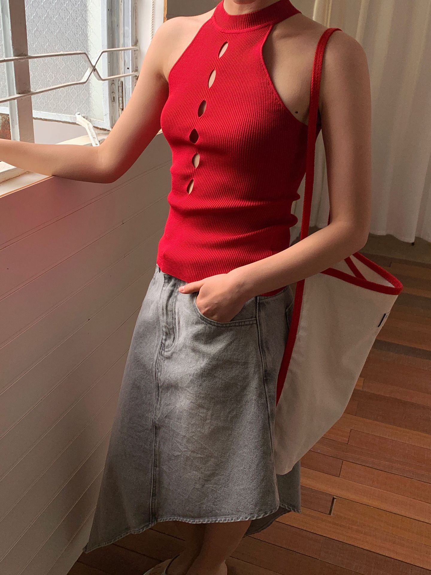 UNITY MODE Sweet and cool Tencel cut-out stand-up collar vest for summer girls, slimming and form-fitting sweater pic 21