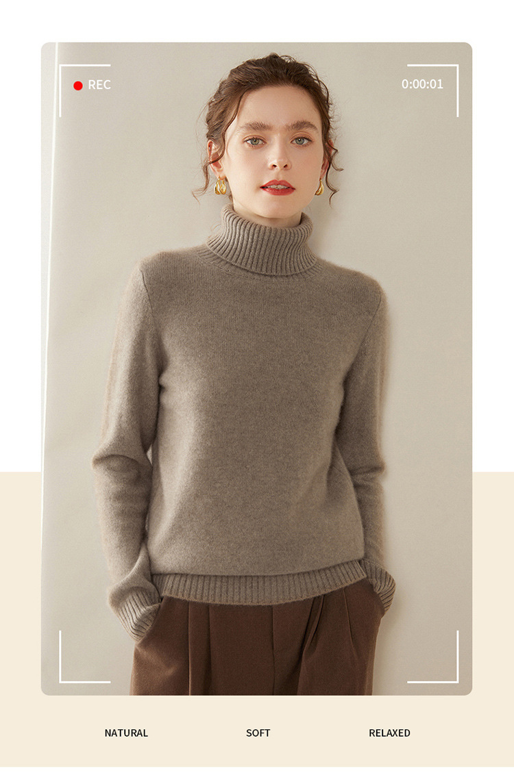 This winter new high-neck thickened cashmere sweater is a simple and versatile solid color for women, with a relaxed and elegant style. It is a knitted base layer pic 7