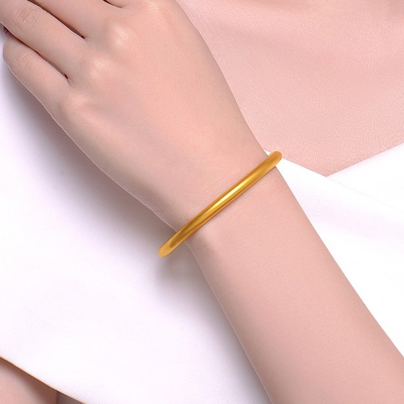 古法传承手镯镀18K金雾面磨砂金色素圈手镯女小众轻奢高级感复古详情3