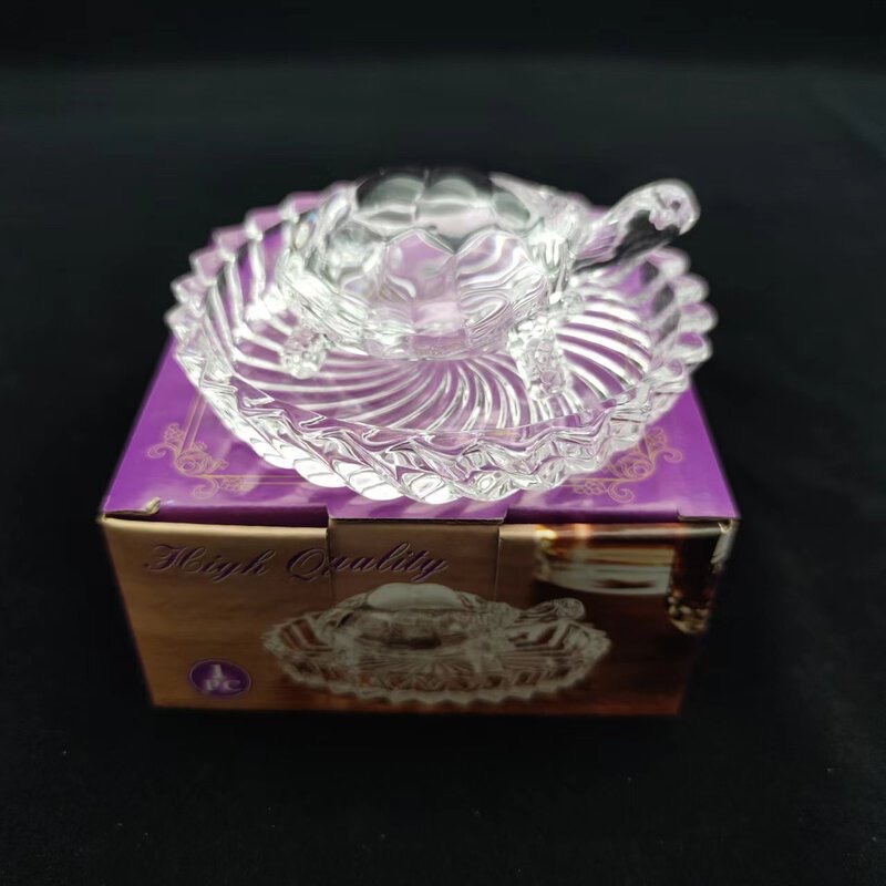 Transparent crystal glass turtle for wealth, feng shui, money turtle, glass animal for warding off evil spirits, decorative craft with plate set pic 3