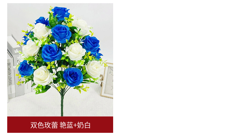 单枝18头双色玫瑰蕾仿真花假花玫瑰花装饰绢花布花房间装饰花艺详情12