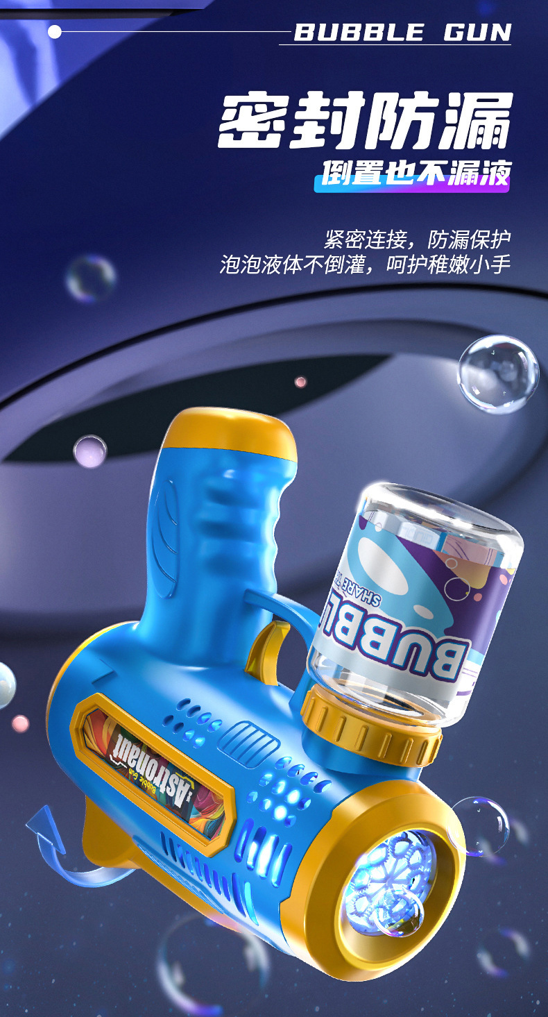 跨境儿童8孔太空全自动灯光手持泡泡枪儿童户外玩具批发六一礼物详情8
