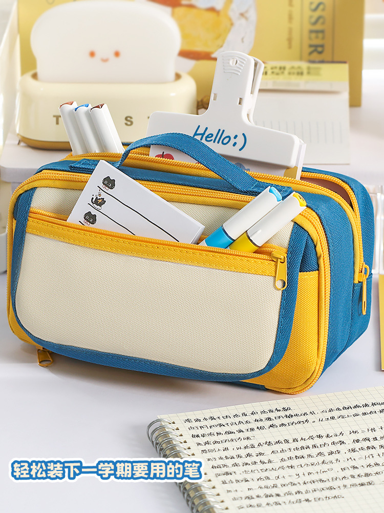 大容量2025新款手提9层撞色笔袋小众男女通用简约多层文具袋详情8