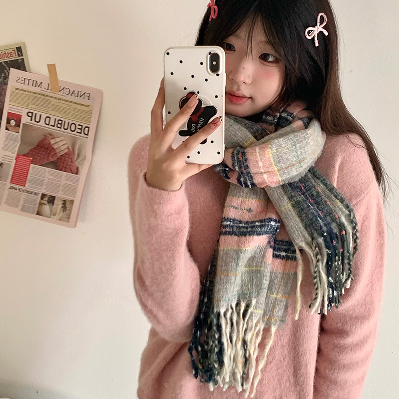 New InS-style high-end scarves for autumn and winter, striped checkered color-blocked warm scarves, starry sky scarves pic 2