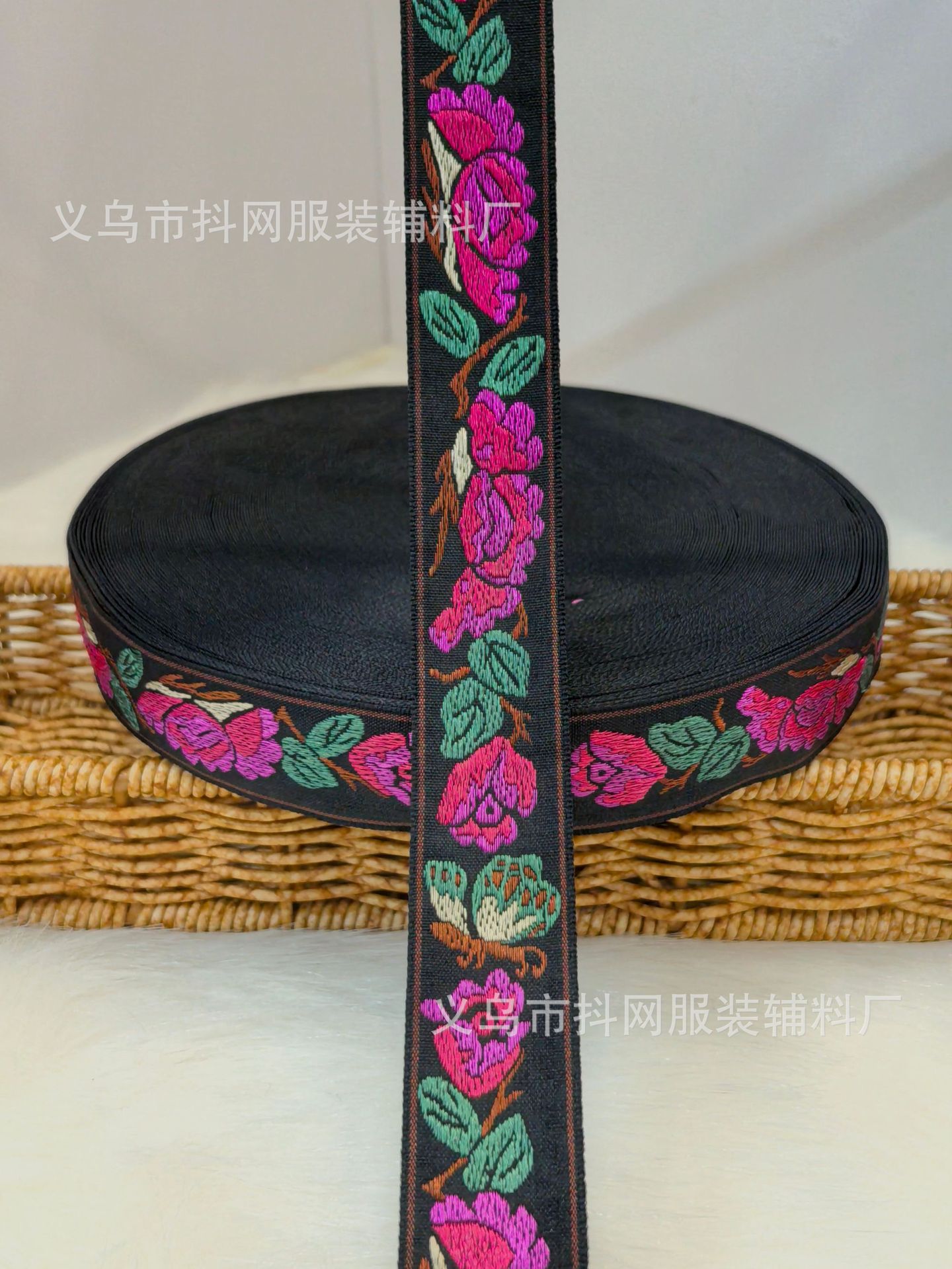2.7-4.1cm new black background ethnic style jacquard embroidery nylon webbing gift box packaging tape performance costume pic 14