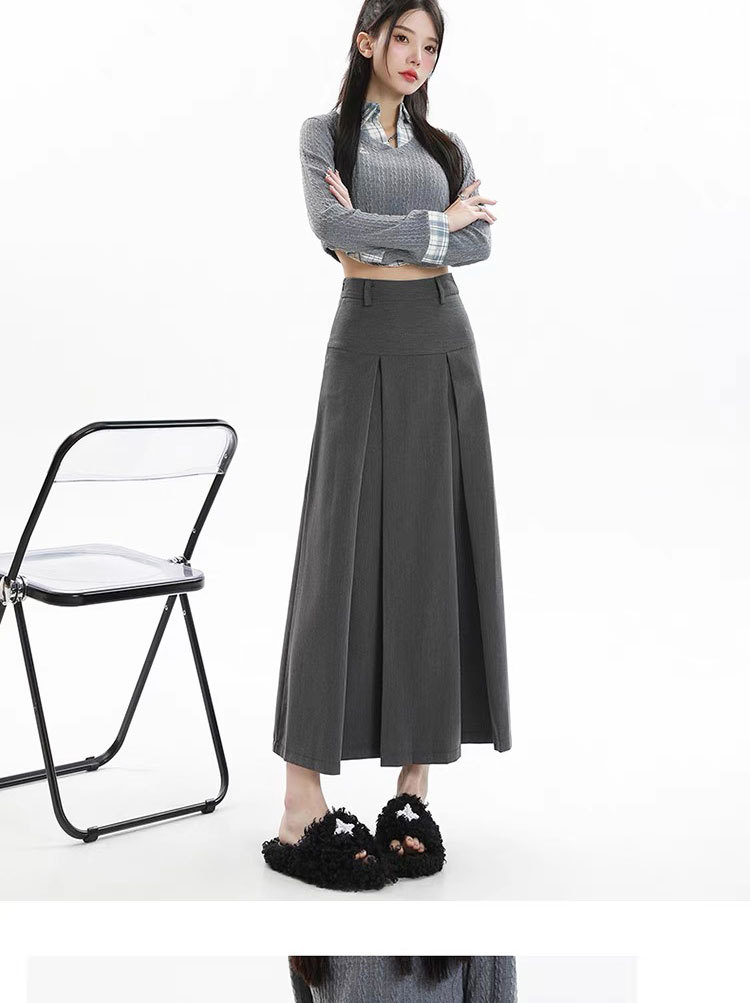 灰色百搭通勤高腰百褶半身裙女2025年春秋季宽松遮跨显瘦A字伞裙详情26