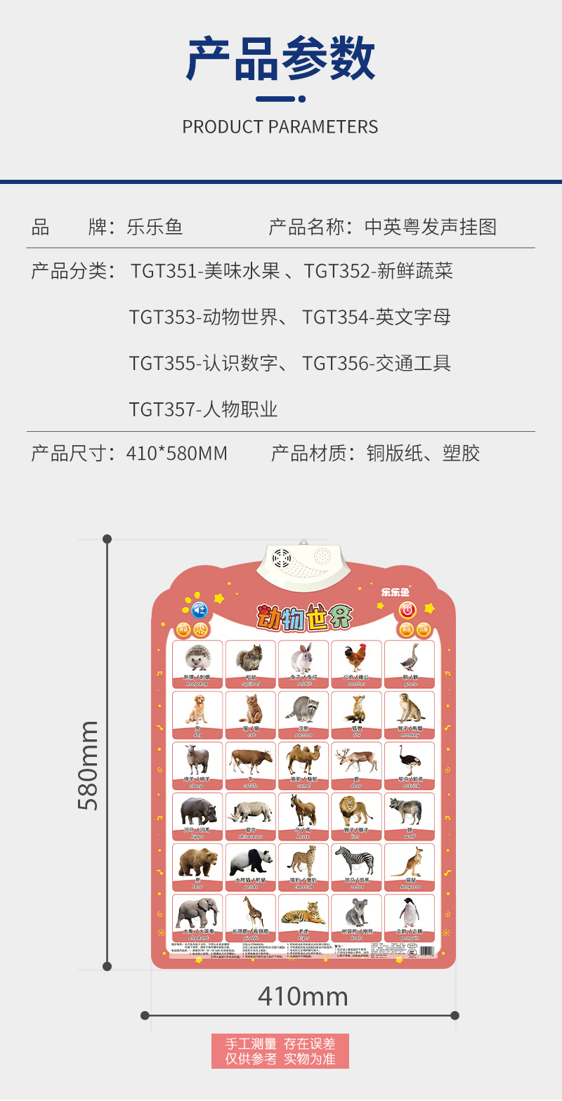 中英粤三语有声挂图儿童启蒙认知字母表墙贴宝宝益智玩具互动启蒙详情2