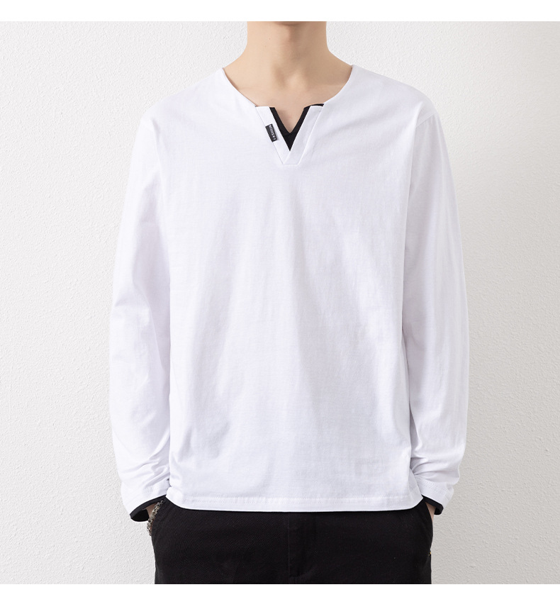 Two V-neck long-sleeved T-shirts for men, a thin spring and autumn top, pure cotton outerwear, a long Johns, a sweatshirt, and a casual base layer pic 16