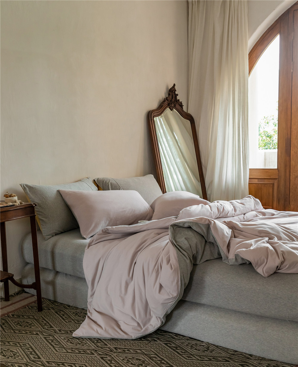 ins Japanese-style solid color all-cotton knitted cotton four-piece set, skin-friendly nude sleeping plain double-layer Indian cotton bed sheet pic 193