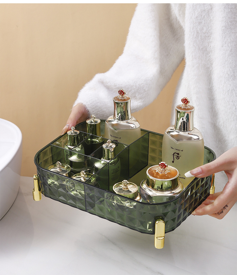 Light luxury cosmetics storage box, desktop transparent cosmetics storage box, storage and organization box, storage basket, shelf pic 17