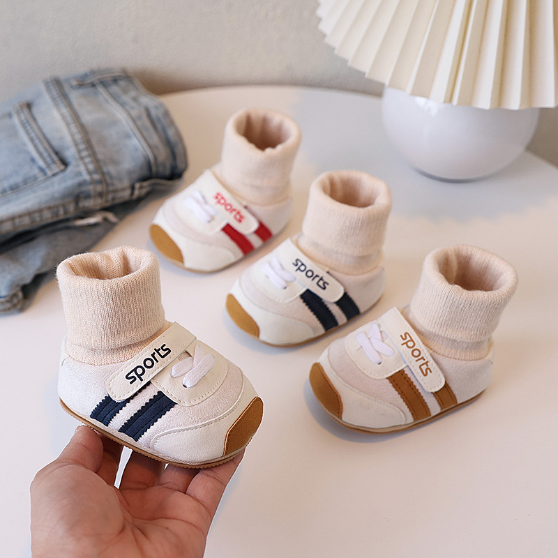 Spring and Autumn baby shoes for 0-1 year old boys and girls, soft-soled shoes and socks in one set, 3-6-9 months, casual walking shoes, anti-slip floor pic 2