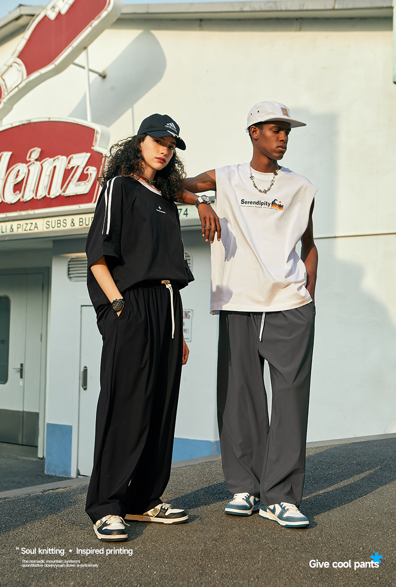 捷展男装|街头格纹速干空调裤2025春夏新品高弹凉感阔腿裤冰丝裤详情15