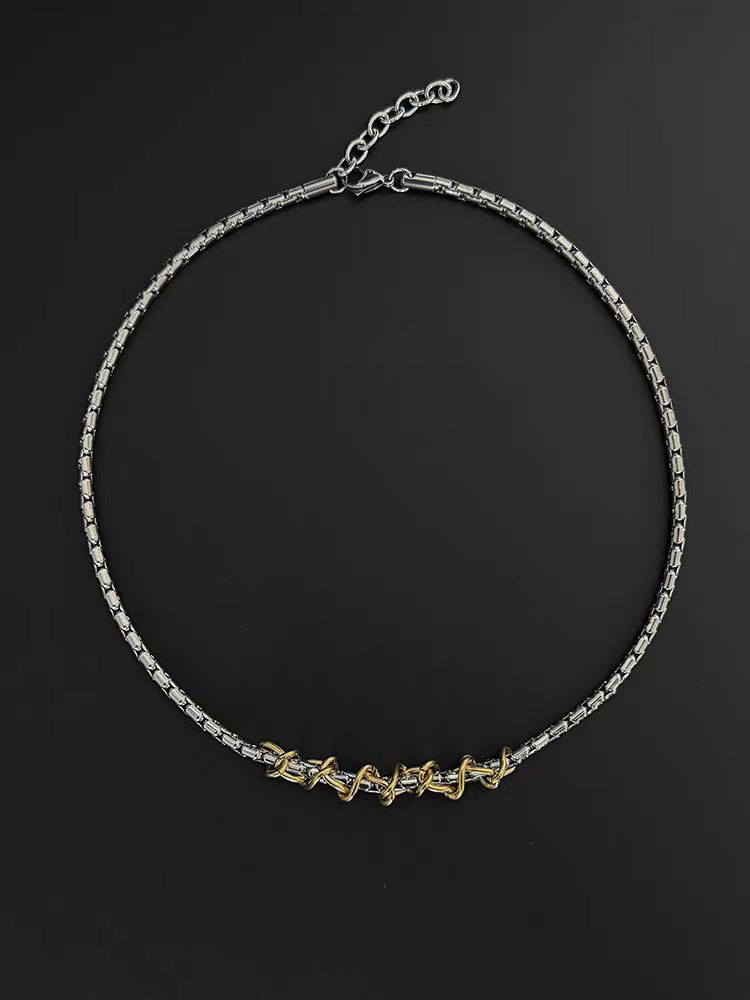 欧美金银扭转撞色钛钢项链男女百搭小众设计金色粗链条缠绕蛇骨链详情8