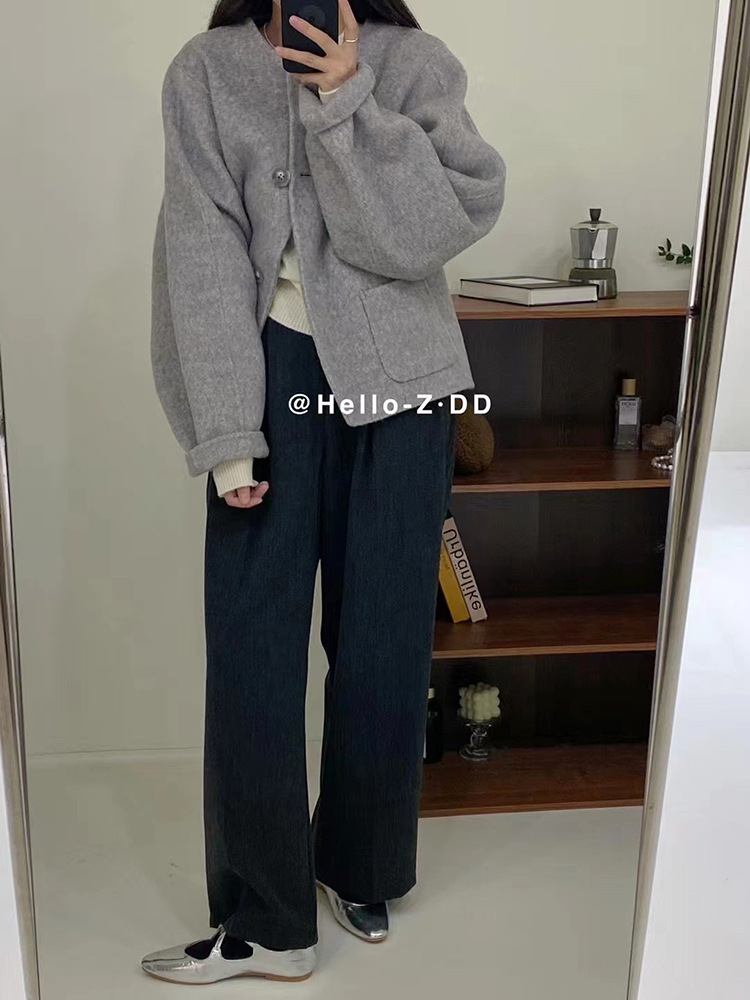 羊毛天丝圆领双面羊毛大衣宽松单排扣女式外套厂家批发2025秋冬详情32