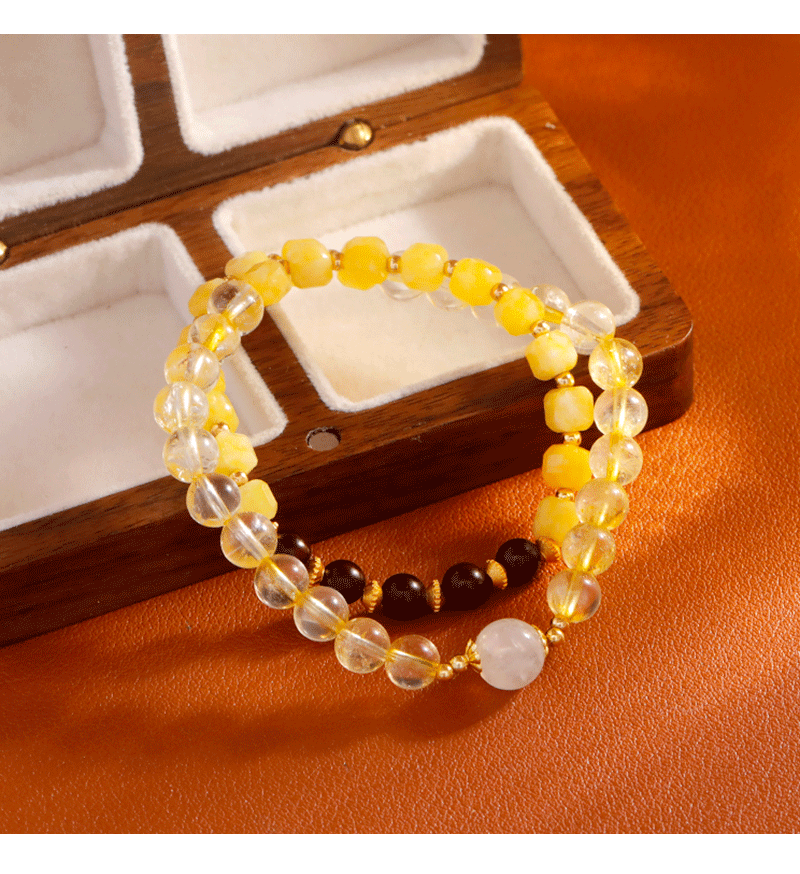 Hyacinth天然黄水晶小叶紫楦双圈手链招财手串轻奢高级感闺蜜生日礼物两条相叠详情5