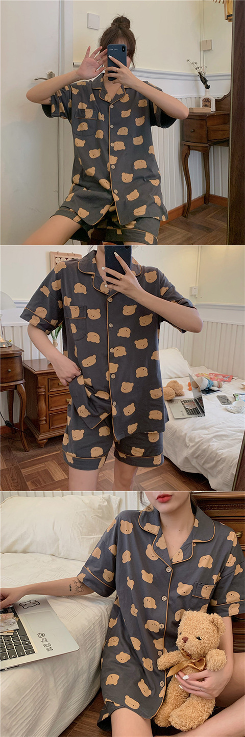 ins Fresh pajama women Summer short sleeves and shorts Korean cardigan plus-size Korean Japanese-style home wear two-piece set pic 15