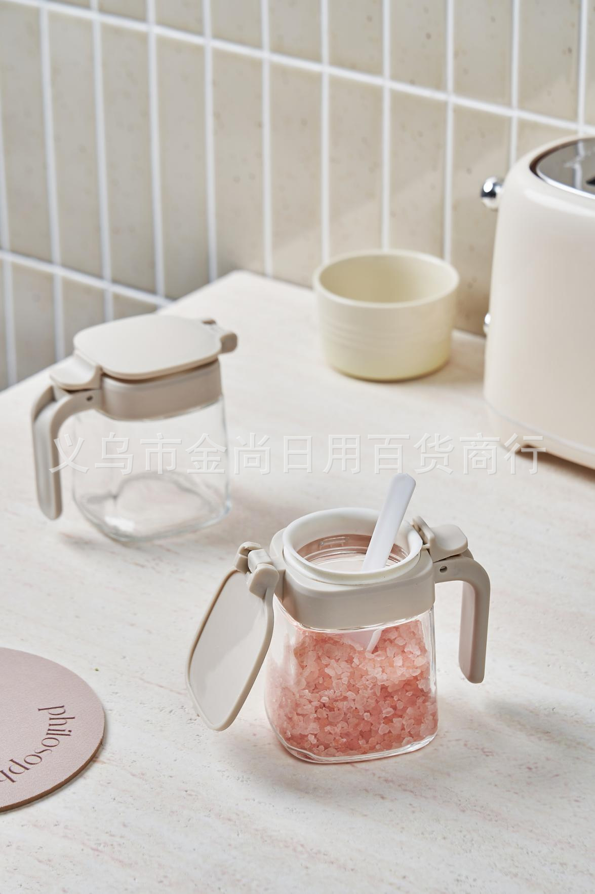 Sealed moisture-proof glass seasoning jar, household kitchen sugar and salt jar, press-type glass seasoning bottle set pic 2