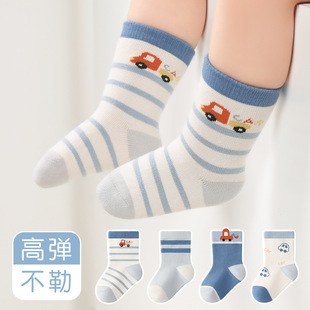 宝宝袜子秋季新品a类棉无骨卡通婴儿袜四双装儿童中筒袜不勒透气详情12