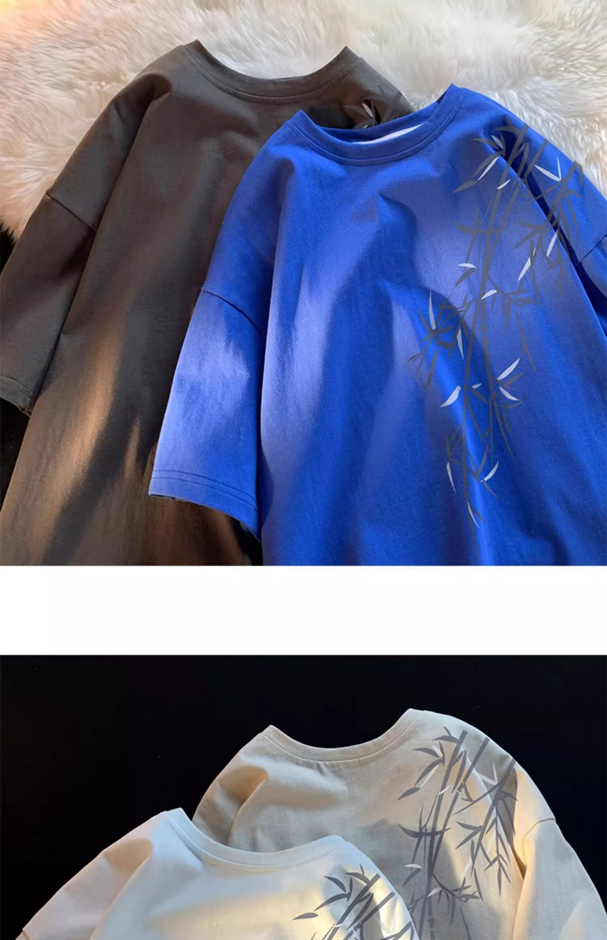 Pure cotton, new Chinese style, retro bamboo print short-sleeved T-shirt for men, summer trend, cool and stylish, loose round neck, half sleeve pic 28