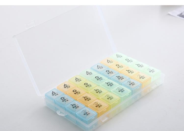 The medicine box is a large-capacity dispensing device for seven days a week, including morning, noon and evening. It is a portable storage box for the week to remind you of the pills pic 42