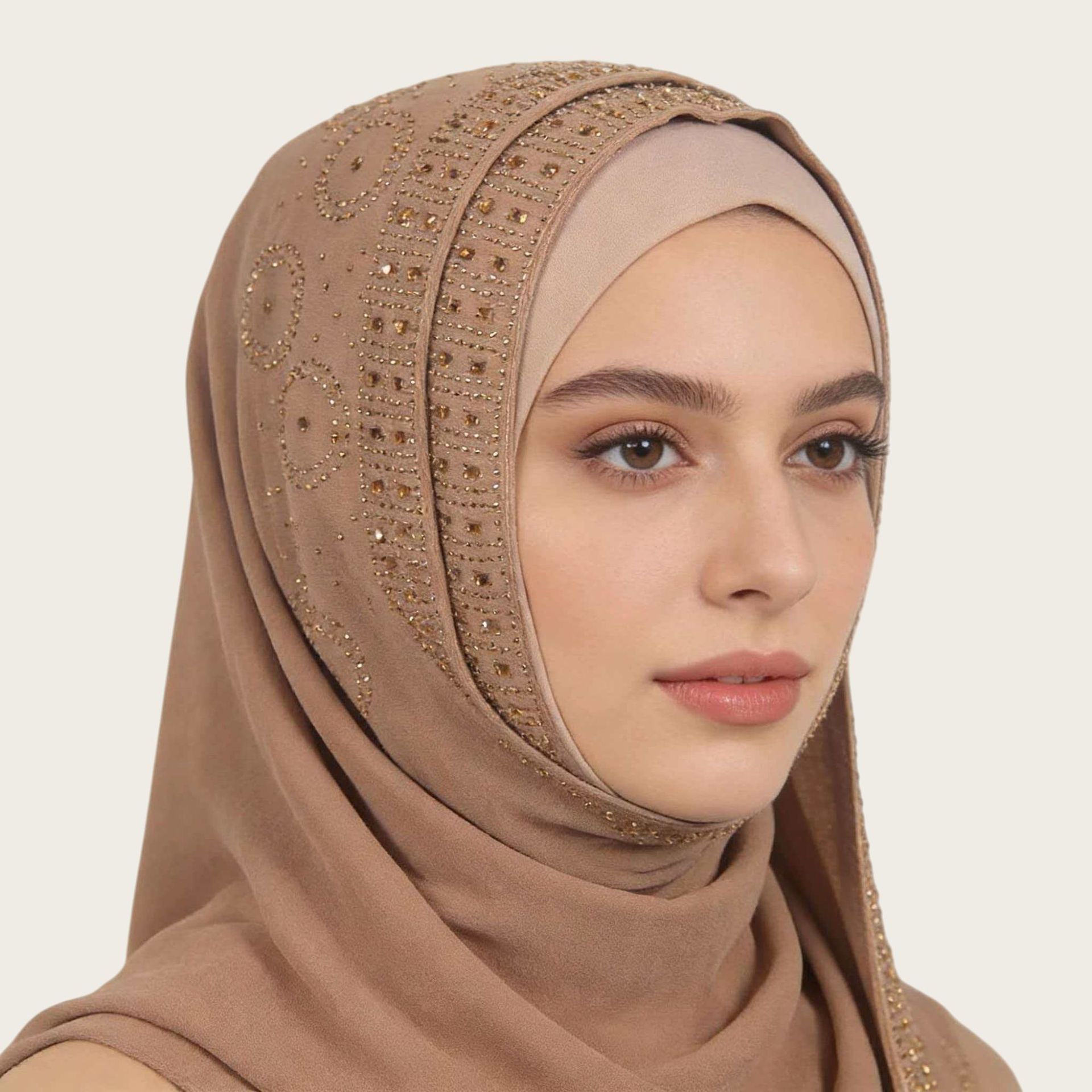 A007素色单色跨境新款围巾烫钻珍珠雪仿烫钻长巾盖头纱巾头巾花边详情8