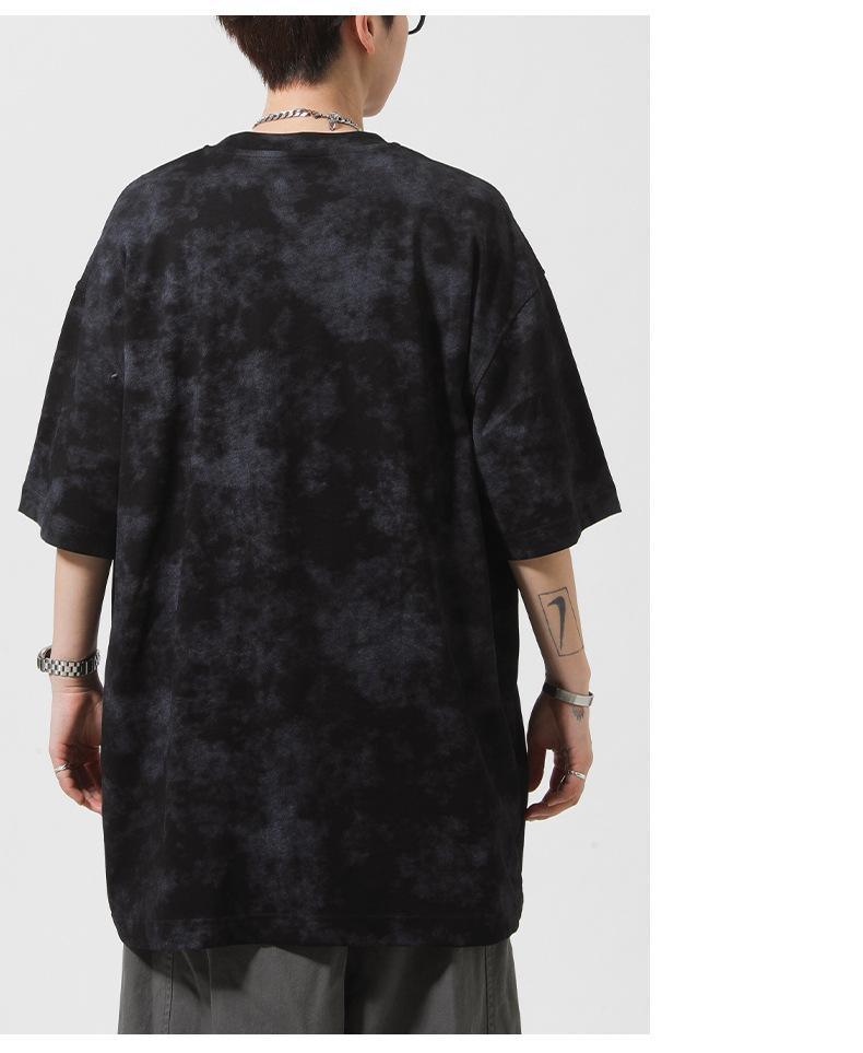 Short-sleeved T-shirt for men, a summer American retro washed distressed design, a niche top with a thin tie-dyed base layer pic 15