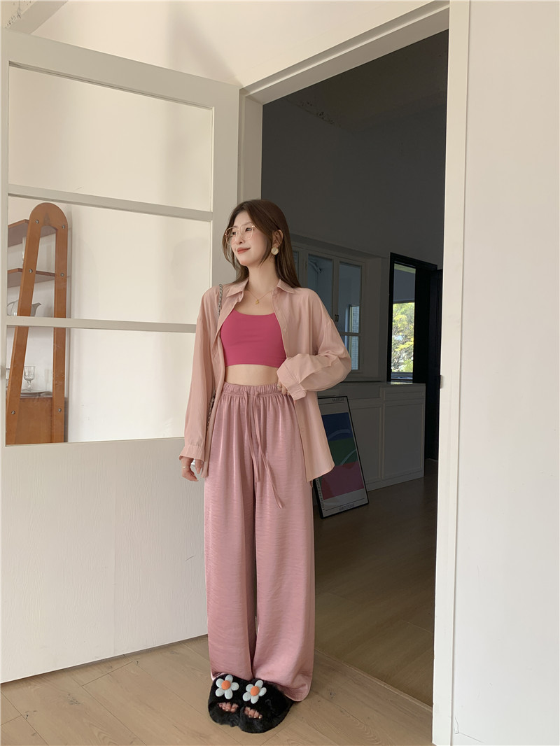 高腰松紧纵享丝滑珠光仿醋酸阔腿质感冰丝抽绳凉凉裤宽松阔腿裤女详情19