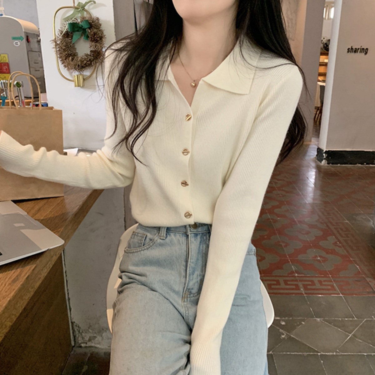 polo领内搭打底针织衫毛衣女秋冬2023新款早秋设计感别致独特上衣详情16