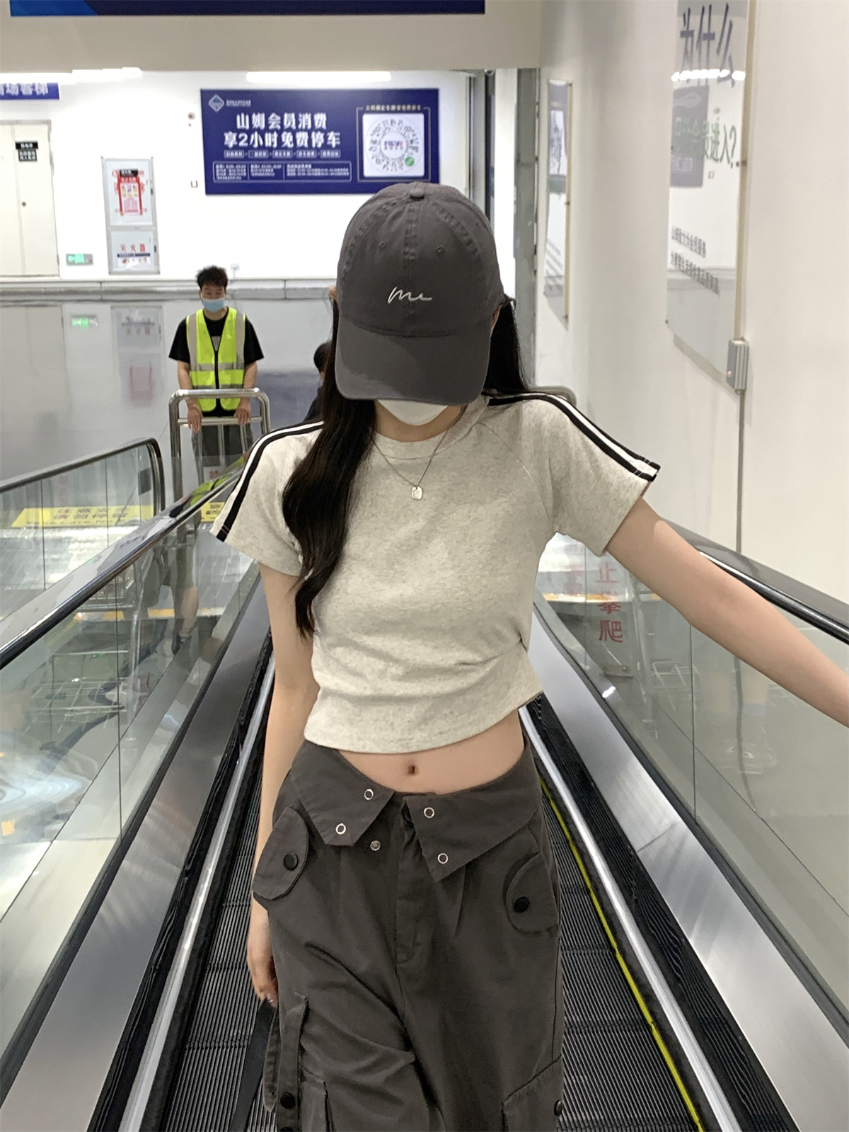 美式2024夏季新款韩版圆领修身插肩杠条显瘦百搭短袖T恤女装上衣详情20
