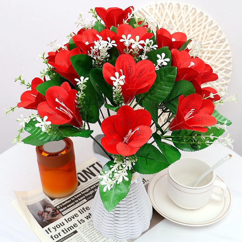 跨境代发仿真花盆栽新娘百合手捧花束葫芦花瓶套装舞蹈道具摆放花详情17