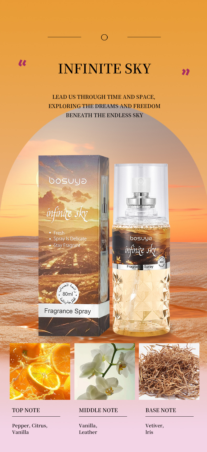 【 Cross-border Exclusive 】BOSUYA Fragrance Spray Perfume is a natural, fresh, long-lasting, light and unisex body perfume pic 11