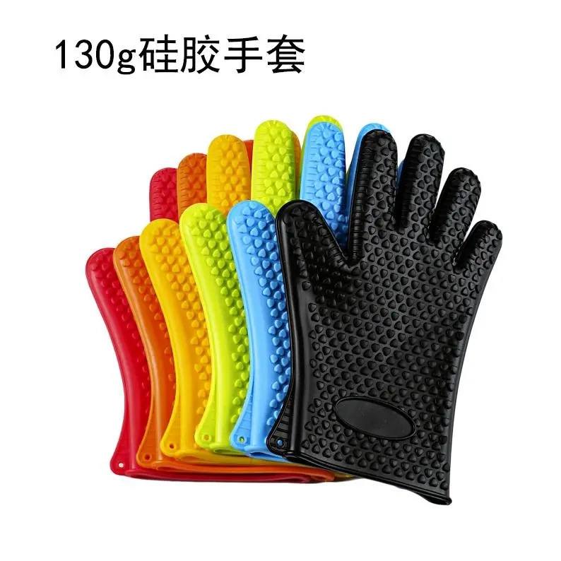 130g硅胶五指手套 心形 BBQ 烤箱微波炉取物硅胶手套现货库存批发详情9