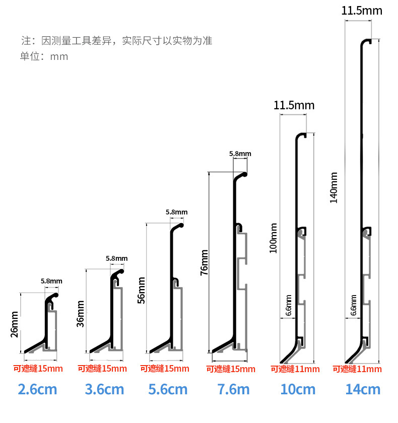 铝合金踢脚线6/8cm4公分加厚卡扣地脚线超薄网红家装金属踢脚板详情8