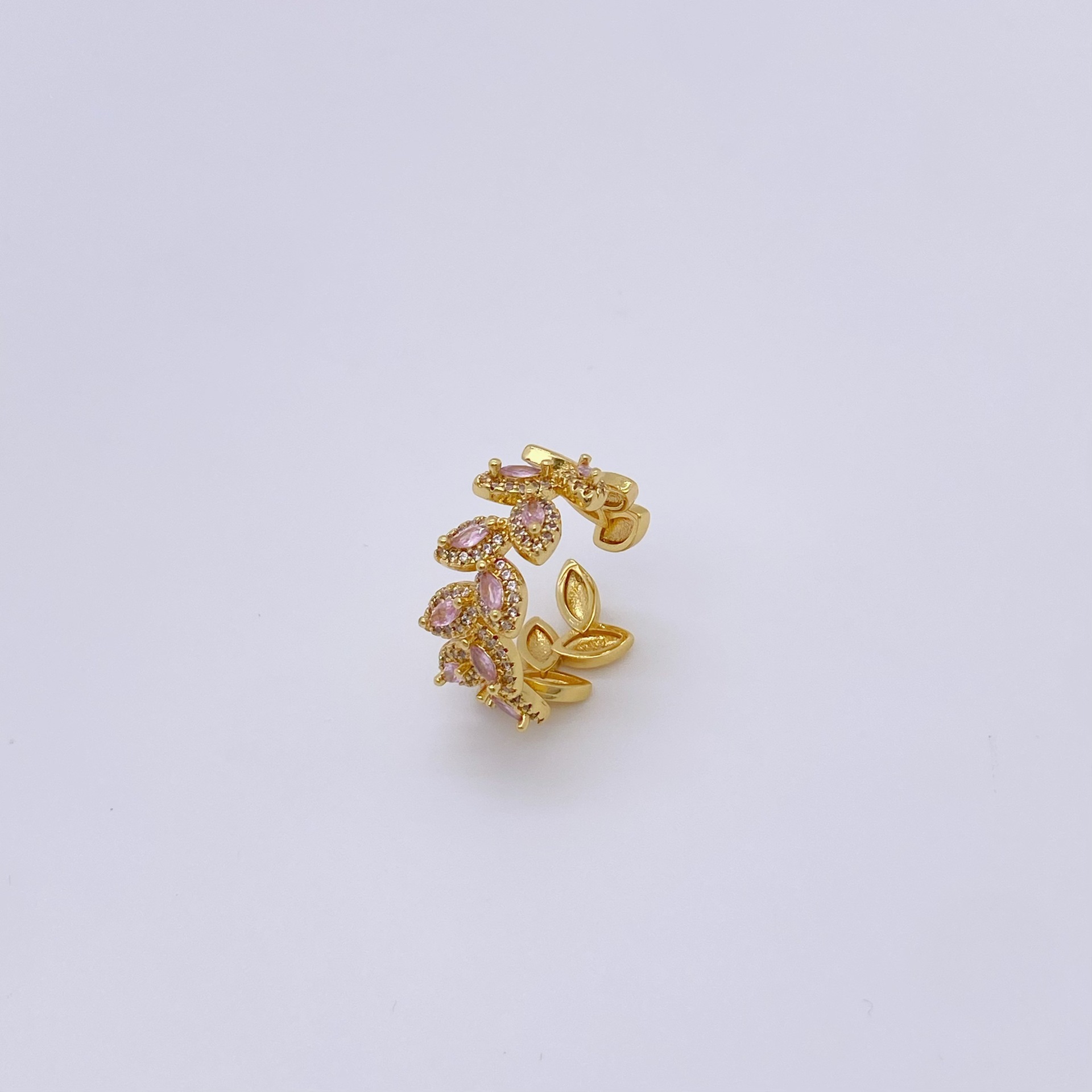 Copper-plated 18K gold sparkling light luxury high-end leaf ring bracelet set, exquisite and fashionable style set wholesale pic 8