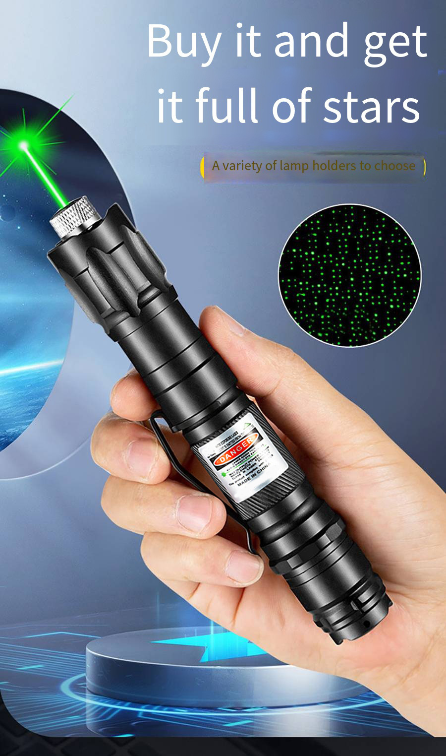 High-power laser pen, strong light constantly on, laser light, starry sky pattern, long-range green light, outdoor indication pic 2