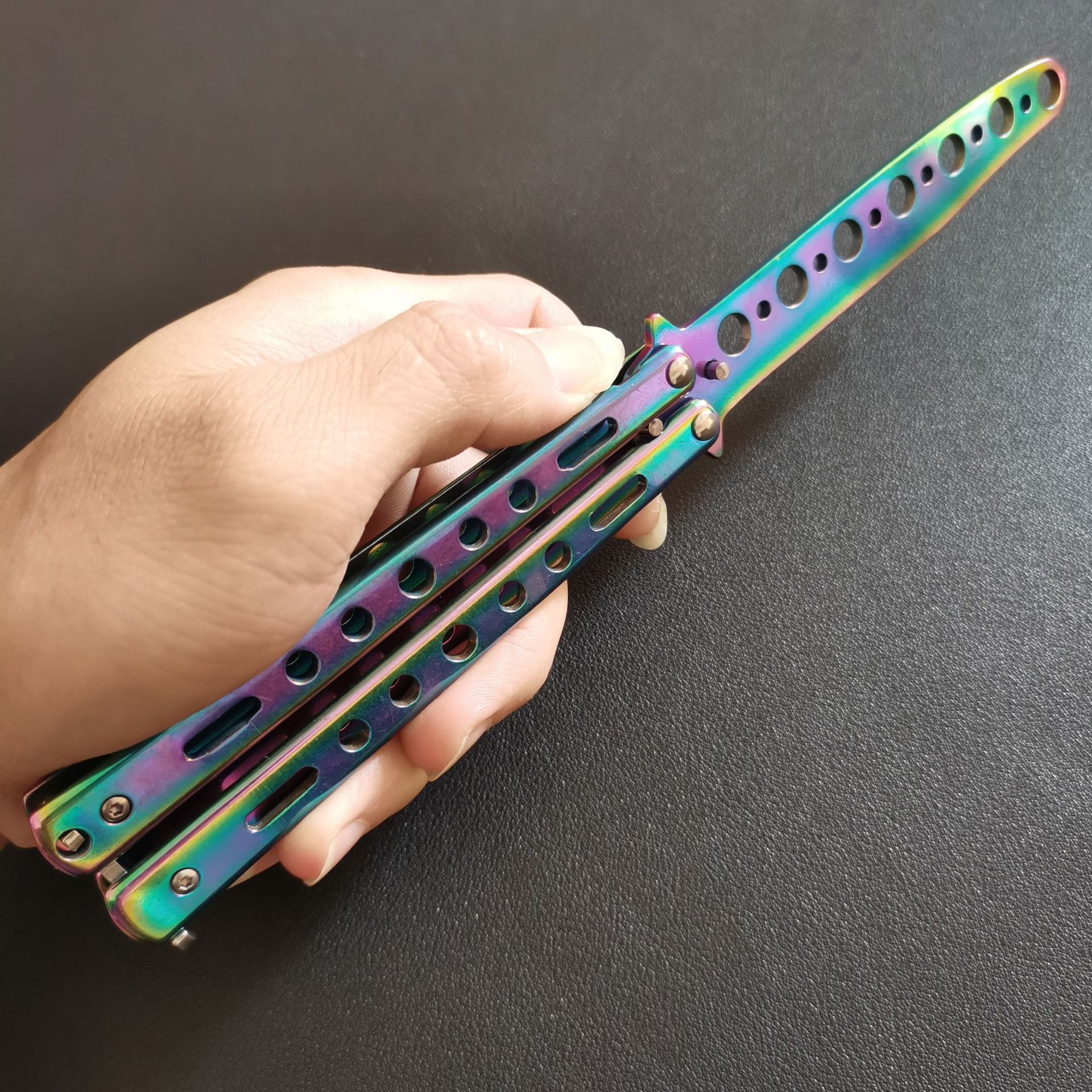 Wholesale butterfly knives, folding knives, multi-functional outdoor practice knives, non-cutting edge fancy self-defense portable game knives pic 7