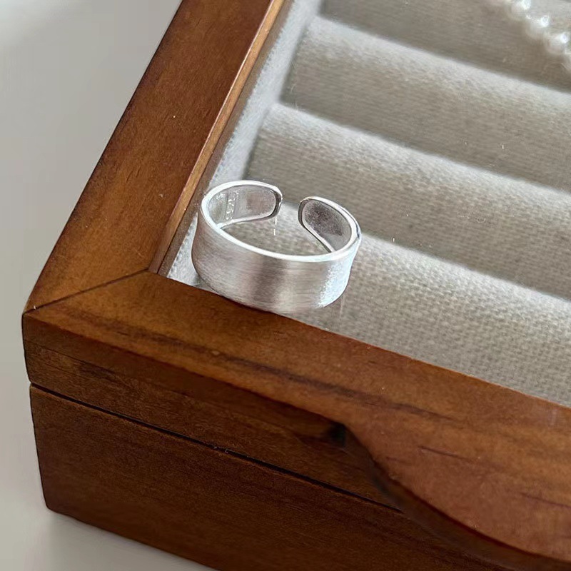 925 sterling silver ring with matte brushed finish, index finger ring opening design, bright silver versatile ring pic 13