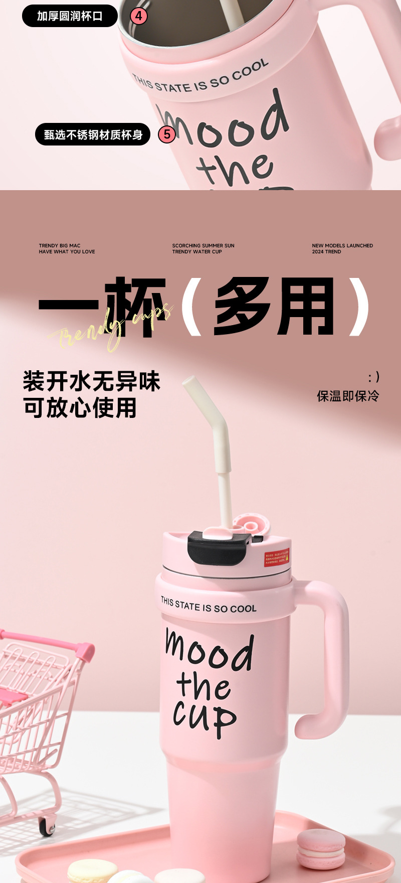 大容量汽车杯 巨无霸保温杯冰霸杯吸管杯子家用办公 把手保冷水杯详情4