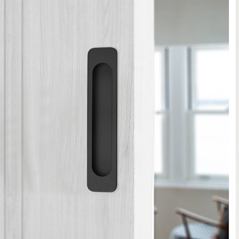 The black invisible handle of the tatami is embedded with the drawer handles of the cabinets and wardrobes. The sliding door is equipped with a golden concealed embedded handle pic 97