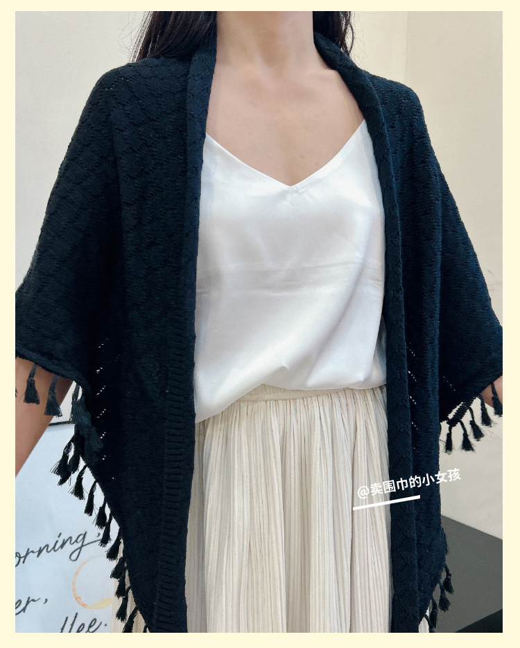 国潮旗袍披肩女外搭百搭中国风春秋新款针织外套搭配长袖三角开衫披肩详情8