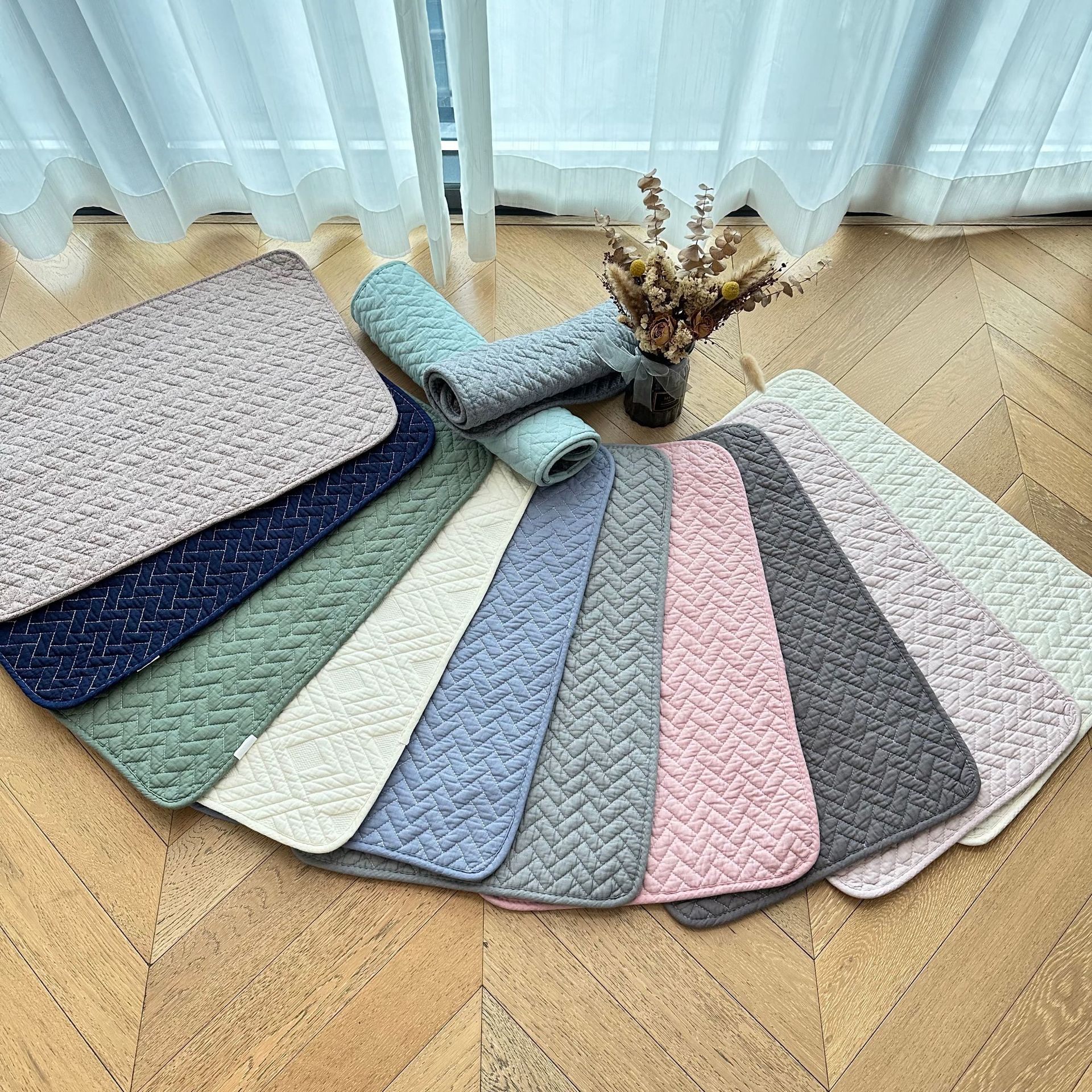 Plain pure cotton floor mat, quilted anti-slip mat, entrance bedroom floor mat, kitchen mat, pet mat, carpet anti-slip and silent pic 1