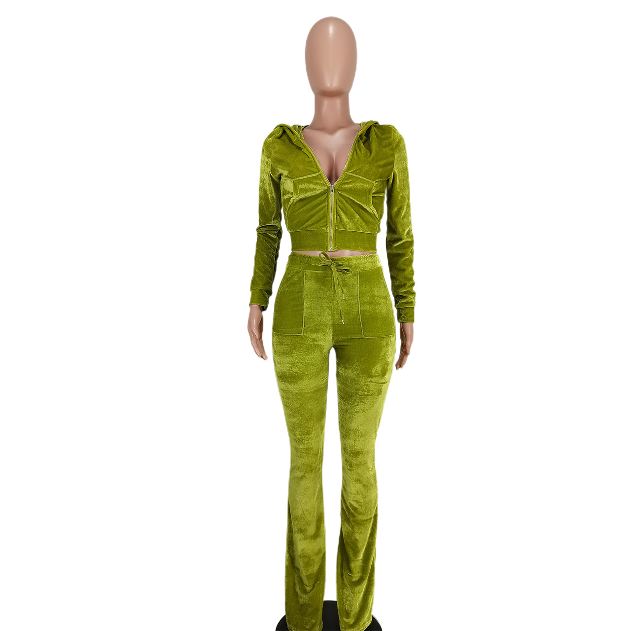 Solid color gold velvet wide-leg pants two-piece set pic 225