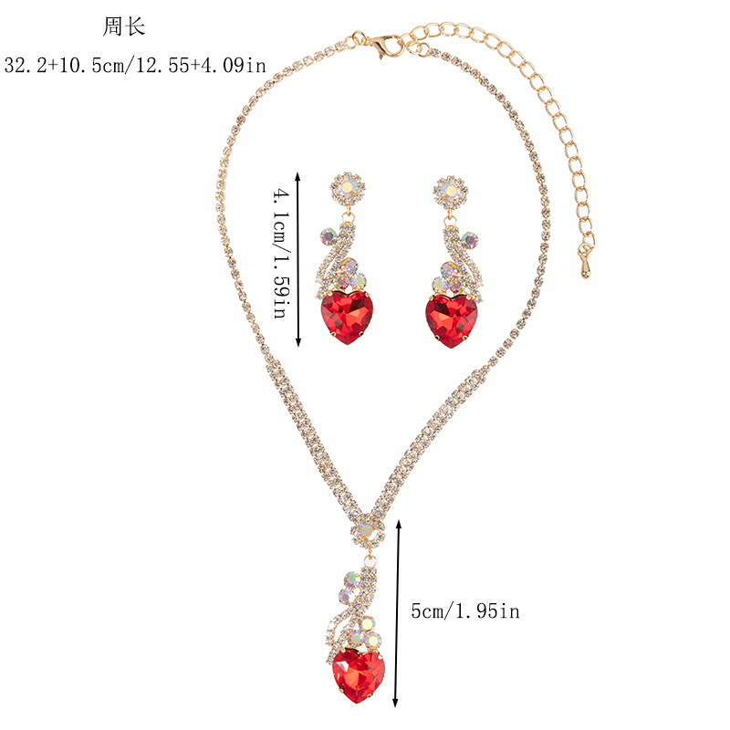 Wholesale of new cross-border European and American full-diamond bride wedding heart-shaped pendant earrings and necklaces with rhinestones pic 4