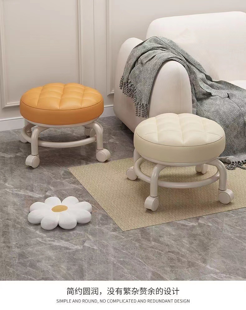Universal wheel small stool, household pulley low stool, wheeled stool, small round stool, sofa stool, small chair, plastic backrest pic 12