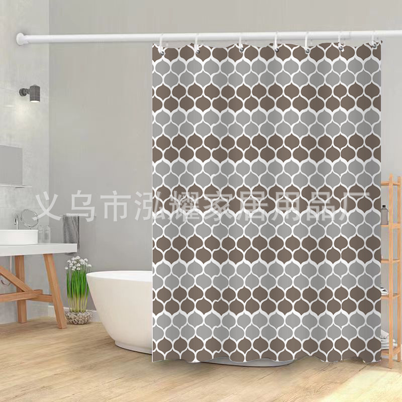 源头厂家跨境涤纶甜美几何浴帘菱形方块浴帘卫生间沐浴帘防水挂帘详情3