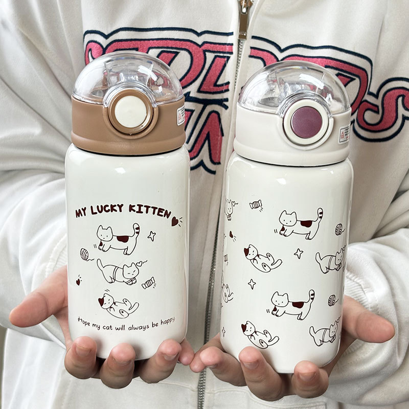 简约小猫保温杯可爱高颜值女生学生吸管杯儿童316不锈钢双饮水杯详情19